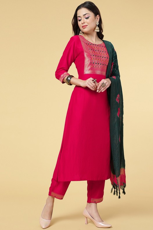 Designer Zari Work Women Kurta with Pant & Duppata