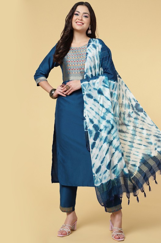 Designer Zari Work Women Kurta with Pant & Duppata