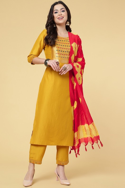 Designer Zari Work Women Kurta with Pant & Duppata