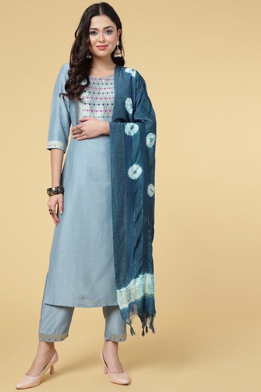 Designer Zari Work Women Kurta with Pant & Duppata