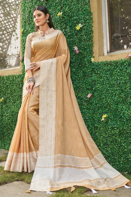 Classic Tussar Pure Linen Weaving Border Saree 