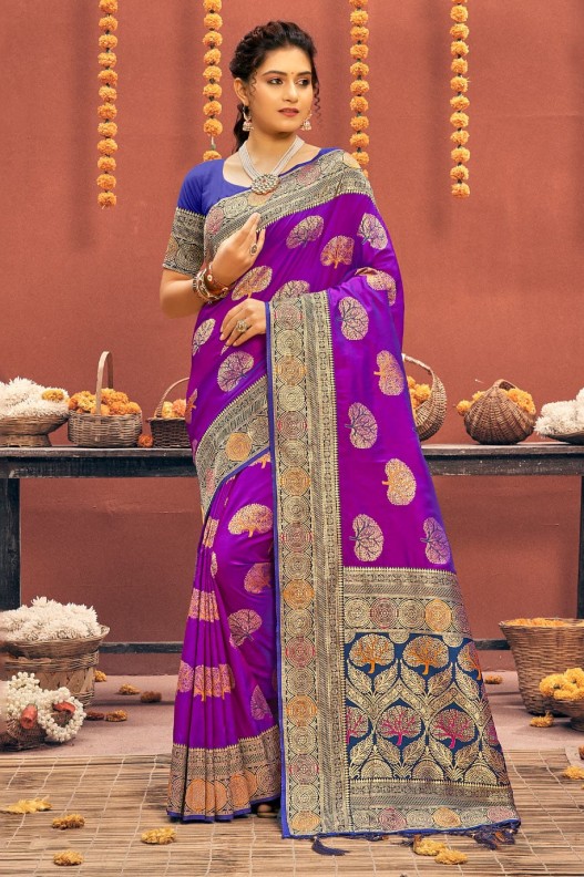 Pure Banarasi silk woven saree with rich pallu