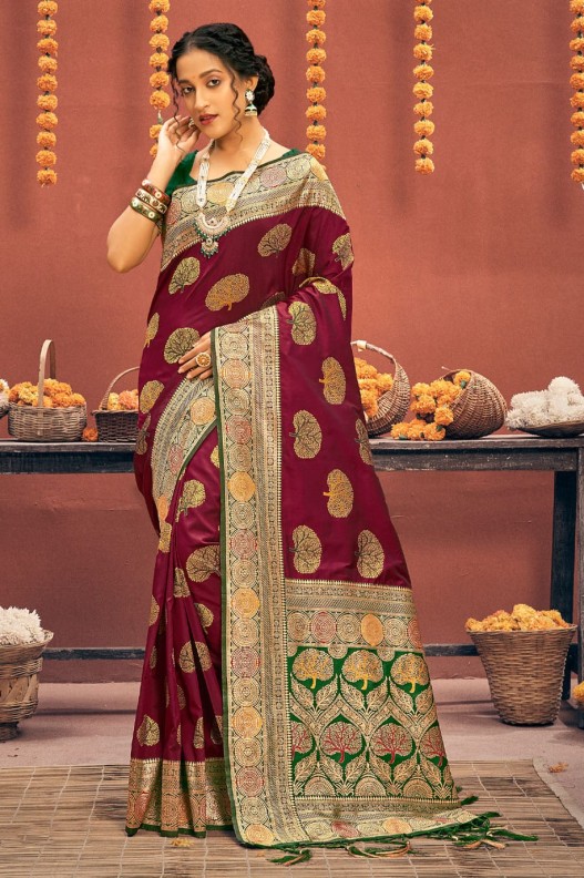 Pure Banarasi silk woven saree with rich pallu