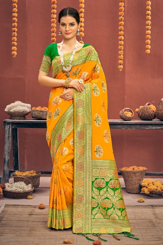 Pure Banarasi silk woven saree with rich pallu