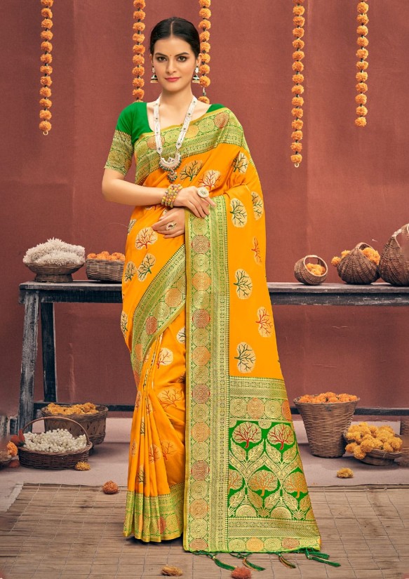 Pure Banarasi silk woven saree with rich pallu