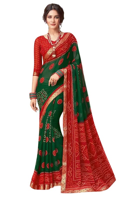 Traditional Bandhani Print Sarees with fancy lace work