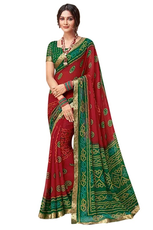 Traditional Bandhani Print Sarees with fancy lace work