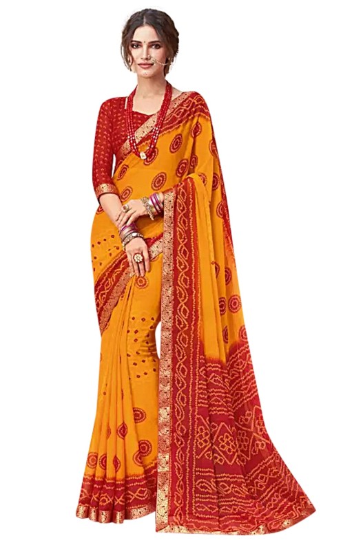 Traditional Bandhani Print Sarees with fancy lace work