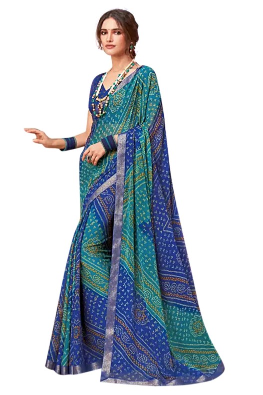 Traditional Bandhani Print Sarees with fancy lace work