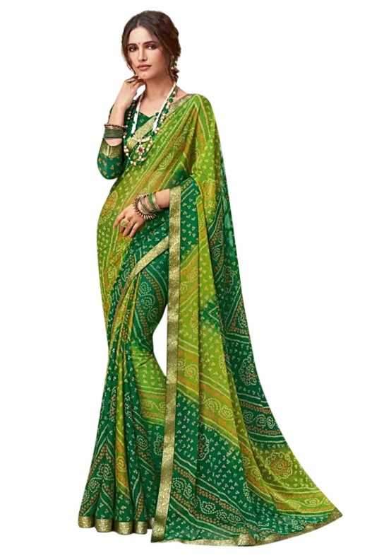 Traditional Bandhani Print Sarees with fancy lace work