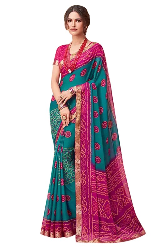 Traditional Bandhani Print Sarees with fancy lace work