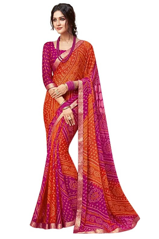 Traditional Bandhani Print Sarees with fancy lace work