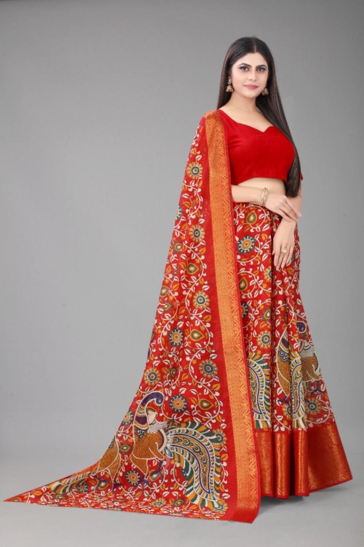  Chanderi  silk saree with digital HD print & Gold Zari kanchi Border