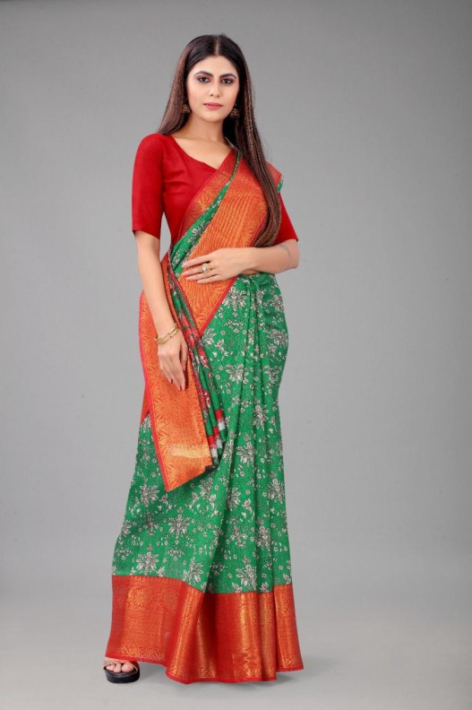  Chanderi  silk saree with digital HD print & Gold Zari kanchi Border