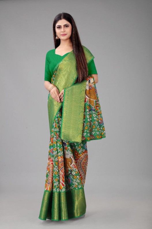  Chanderi  silk saree with digital HD print & Gold Zari kanchi Border