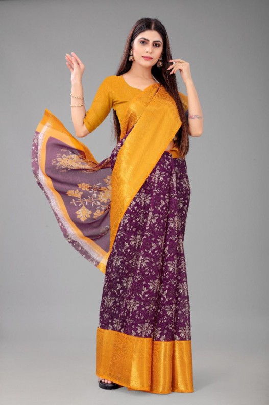  Chanderi  silk saree with digital HD print & Gold Zari kanchi Border