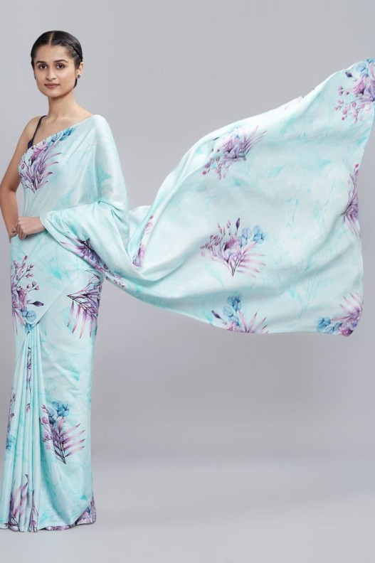Magic crepe chinon satin Digital Printed Saree