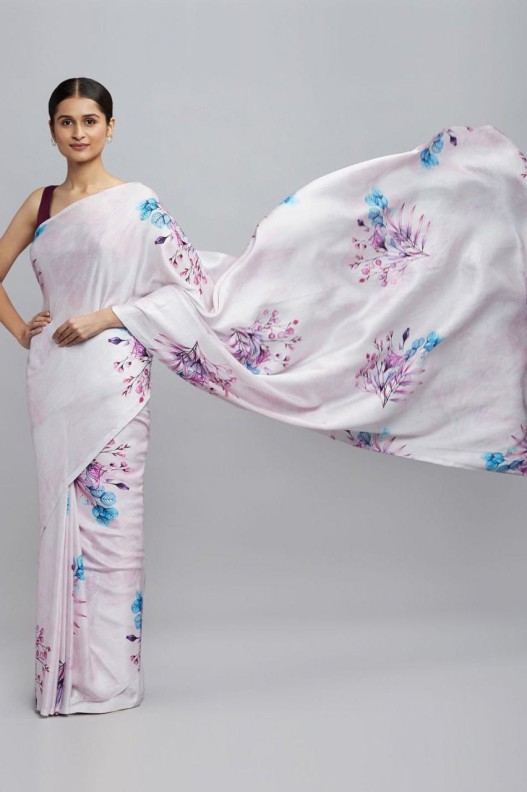 Magic crepe chinon satin Digital Printed Saree