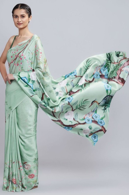 Magic crepe chinon satin Digital Printed Saree