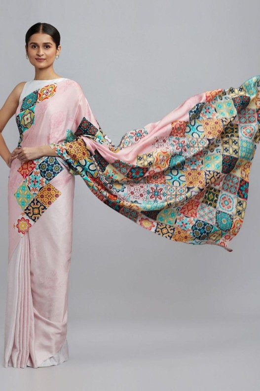 Magic crepe chinon satin Digital Printed Saree