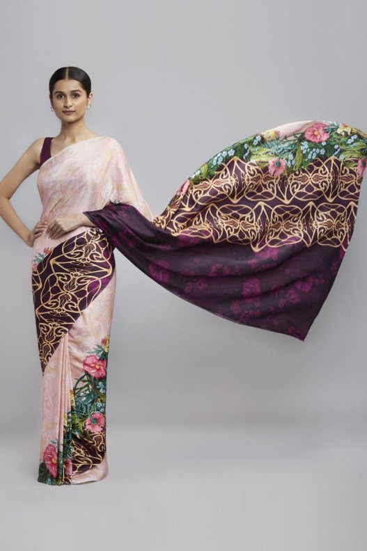 Magic crepe chinon satin Digital Printed Saree