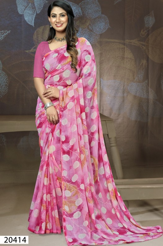 Lovely Pink Colour Georgette Printed saree with blouse