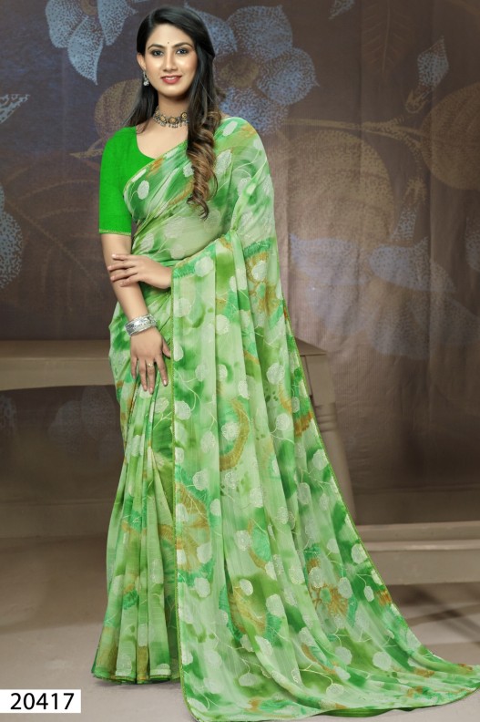 Flirty Green Printed Georgette saree with blouse