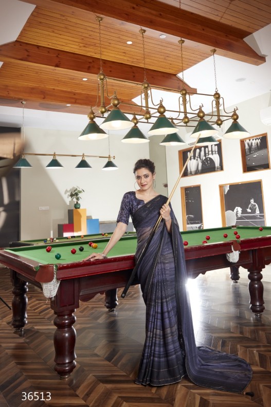 Navy Blue Krochet Georgette Work saree with blouse