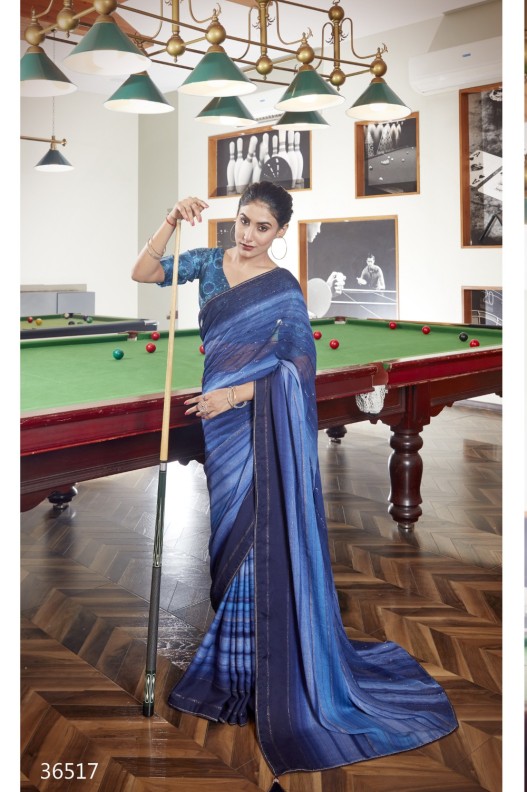 Classic Sky blue Georgette krochet work saree with blouse