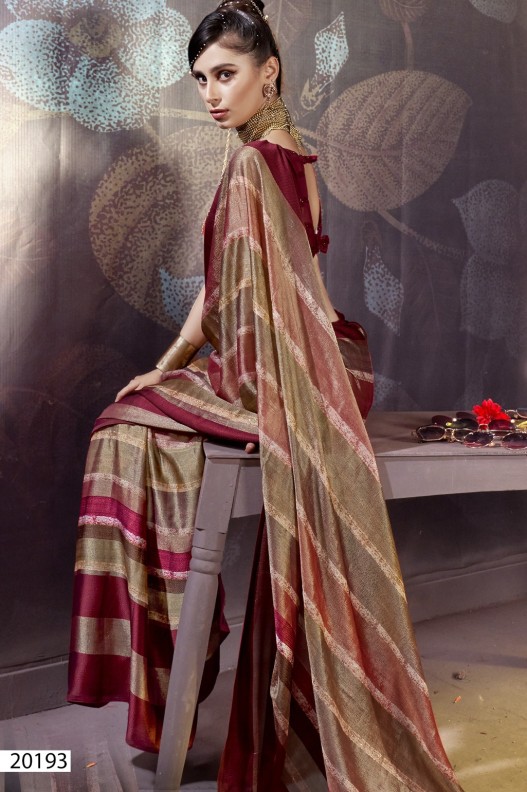 Pure Brasso Foil Printed Party Wear Saree With Heavy Blouse