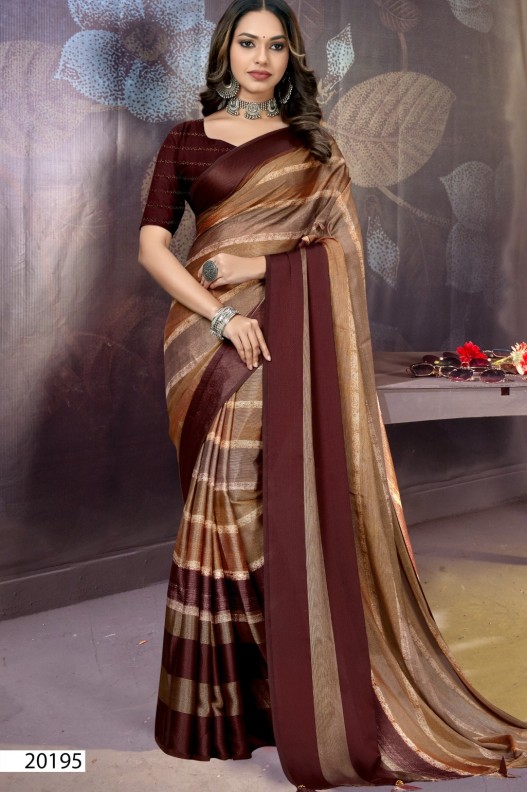 Pure Brasso Foil Printed Party Wear Saree With Heavy Blouse