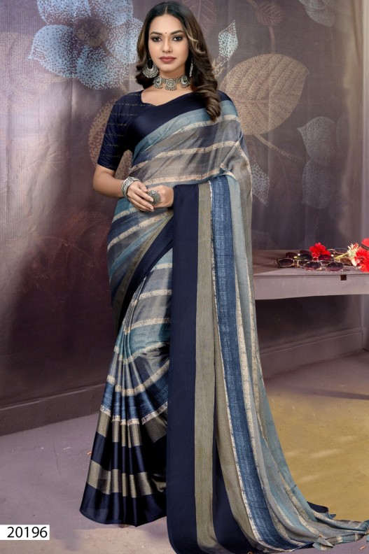 Pure Brasso Foil Printed Party Wear Saree With Heavy Blouse