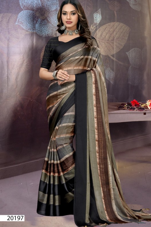Pure Brasso Foil Printed Party Wear Saree With Heavy Blouse