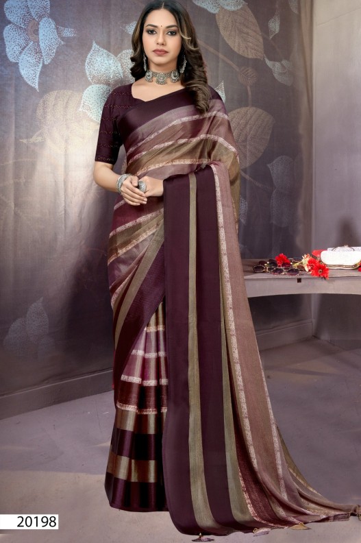 Pure Brasso Foil Printed Party Wear Saree With Heavy Blouse