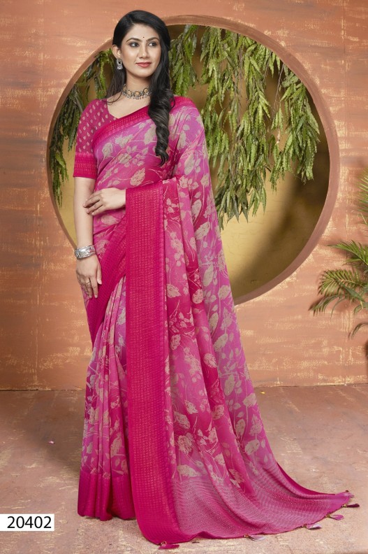 Fancy Shimmer Georgette Floral Printed Saree With Viscose Border