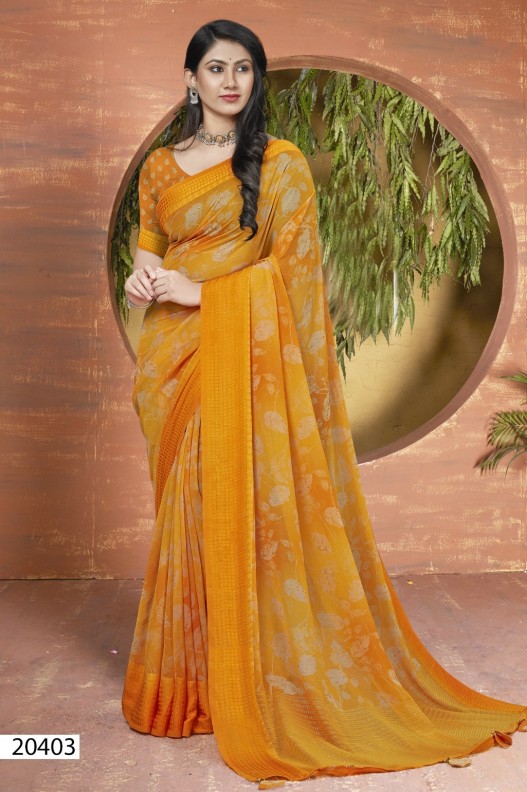 Fancy Shimmer Georgette Floral Printed Saree With Viscose Border