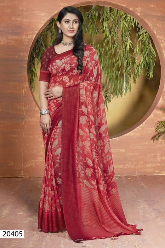 Fancy Shimmer Georgette Floral Printed Saree With Viscose Border