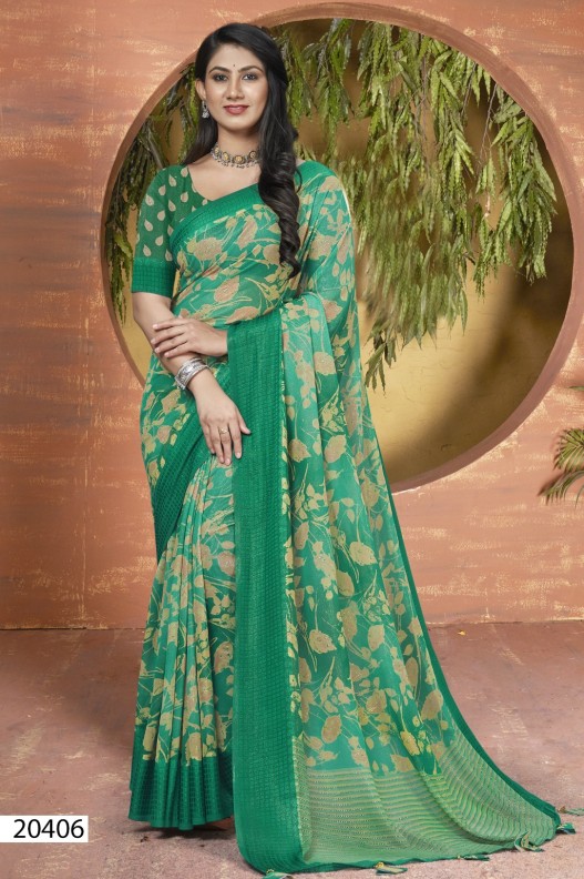 Fancy Shimmer Georgette Floral Printed Saree With Viscose Border
