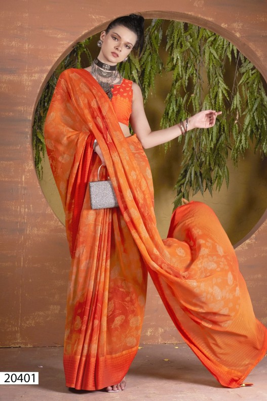 Fancy Shimmer Georgette Floral Printed Saree With Viscose Border