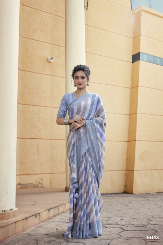 Fancy Georgette Pattern Foil Party Wear Printed Saree With Digital Printed Blouse