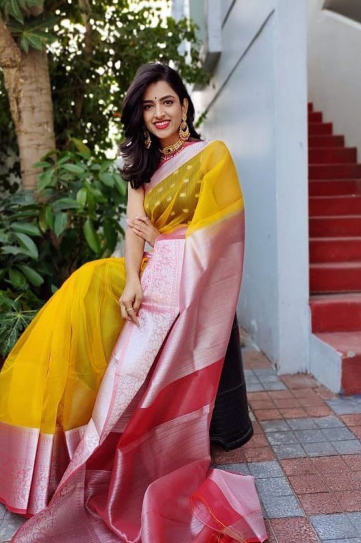 LIGHT WEIGHT PARTY WEAR PURE ORGANZA SILK SAREES