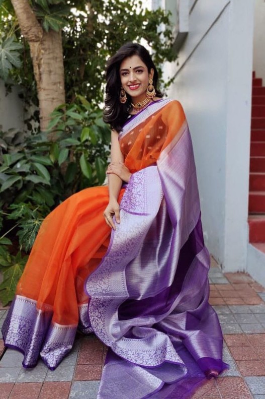 LIGHT WEIGHT PARTY WEAR PURE ORGANZA SILK SAREES