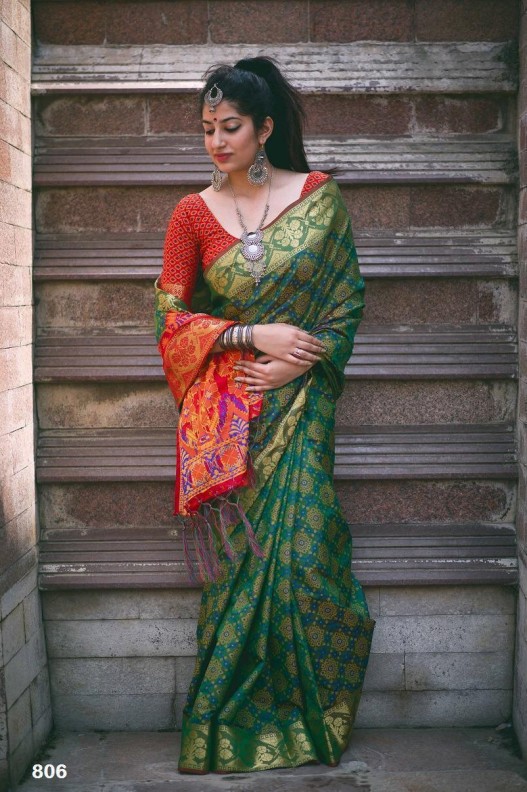 Exclusive Patola Print Saree With Weaving Jari Border